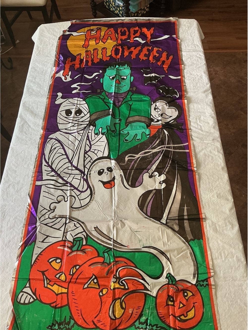Vintage Foil Halloween Door Banner Frankenstein Mummy Dracula Ghost Pumkin